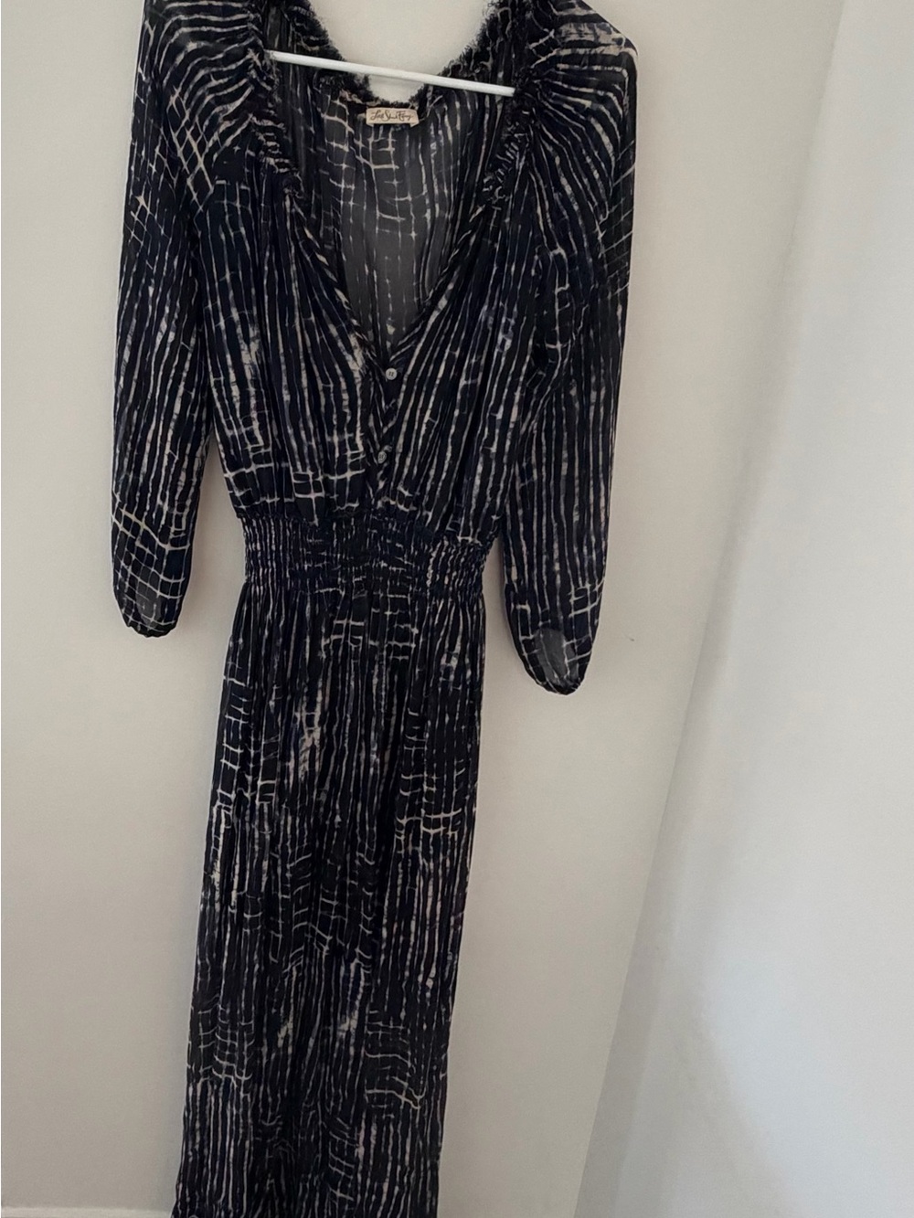 LoveShackFancy Navy and White Maxi Dress